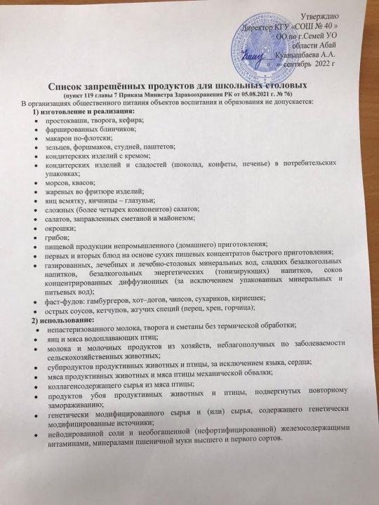Список запрещенных продуктов